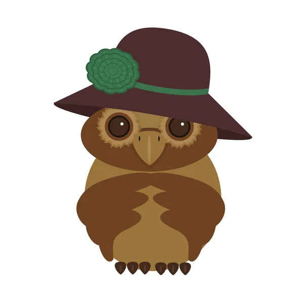 Ωραία αναπαράσταση της owl σε καπέλο με λουλούδι — Διανυσματικό Αρχείο