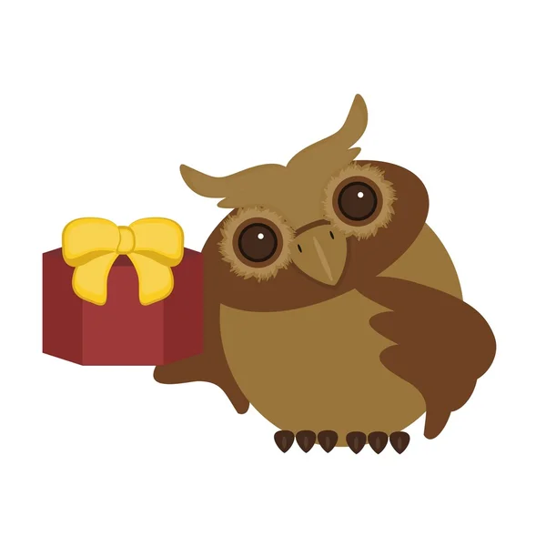 Nice owl with present box — Stock Vector
