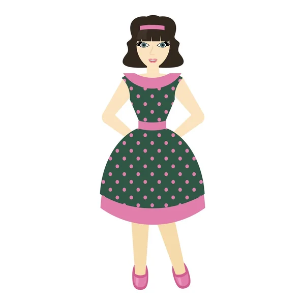 Mooi meisje in retro stijl jurk — Stockvector
