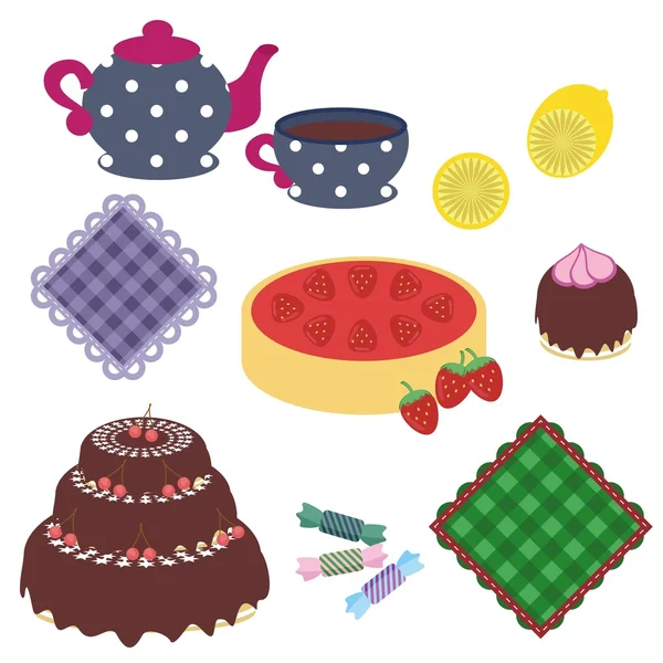 Set con objetos para fiesta de té — Archivo Imágenes Vectoriales