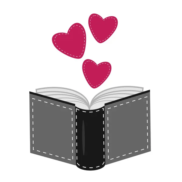 Book with hearts on white background — Stock Vector