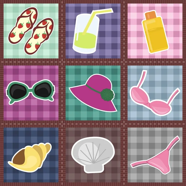 Patchwork pattern with beach objects — Stock Vector