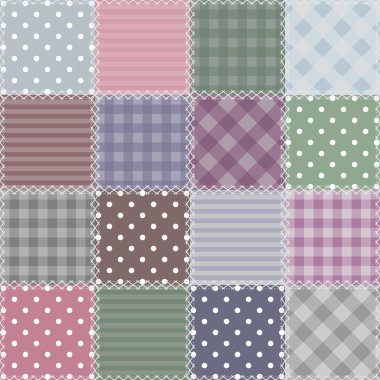 Patchwork background with different patterns clipart