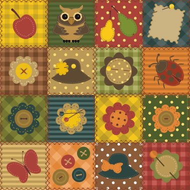 Patchwork background with different patterns clipart