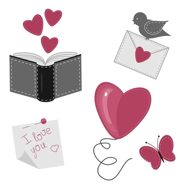 Set with romantic love objects — Stock Vector
