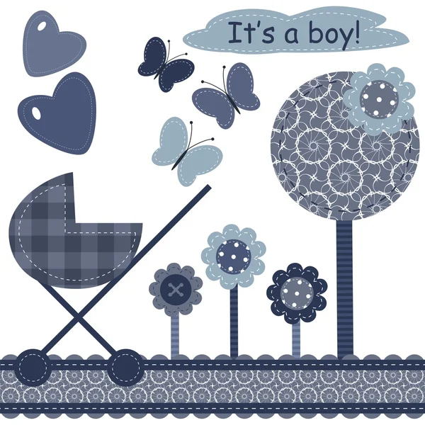 Set with scrapbook object for newborn boy — Stock Vector