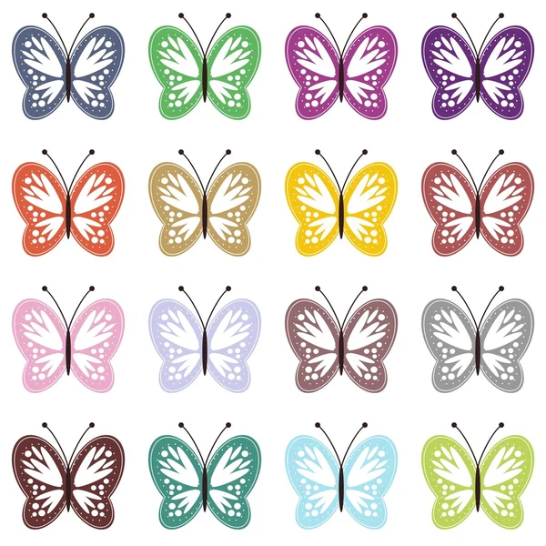 Conjunto com borboletas de cor em branco — Vetor de Stock