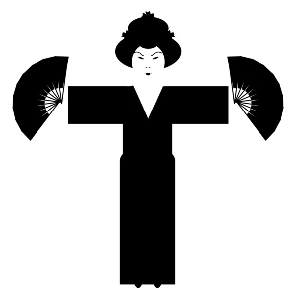 Силуэт японской девушки на белом фоне — стоковый вектор
