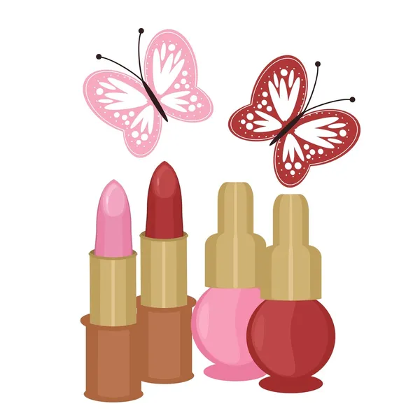 Set with lipstick and nail polish — Stock Vector