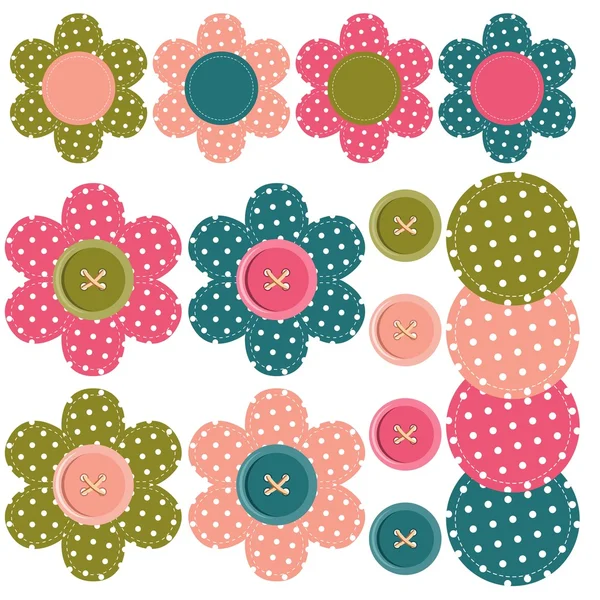 Set avec fleurs et boutons scrapbook — Image vectorielle