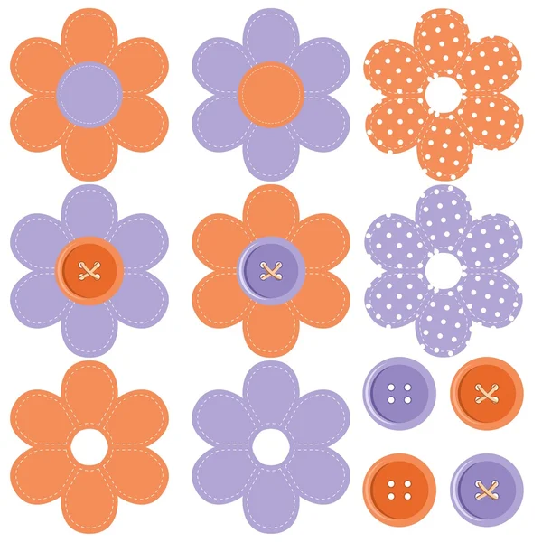 Set con flores y botones de álbum de recortes — Archivo Imágenes Vectoriales