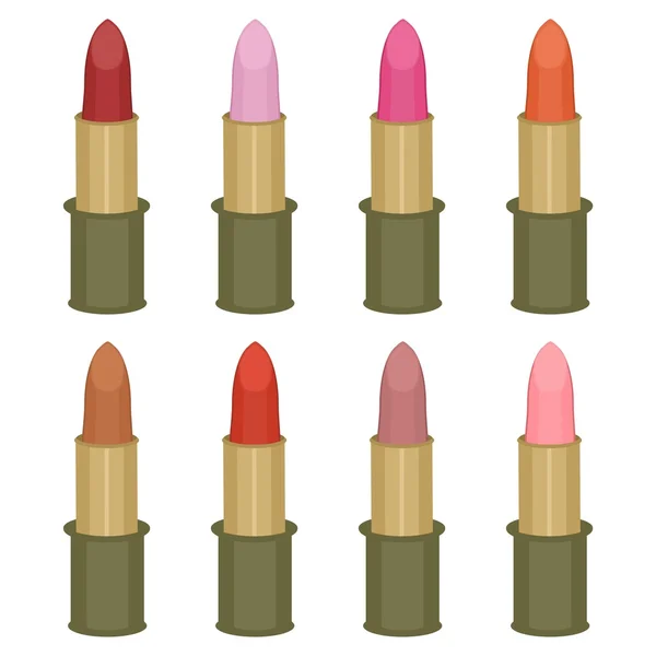 Set with lipsticks on white — Stock Vector