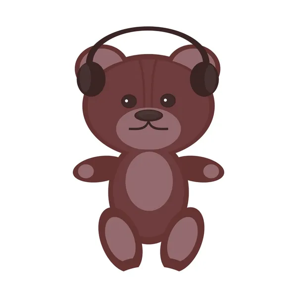 Nice teddy bear with headphones on white background — Stock Vector
