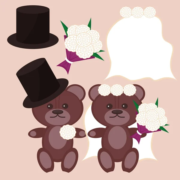 Nice ursos noivo e noiva — Vetor de Stock