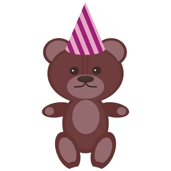 Nice teddy bear in party cap on white — Stock Vector