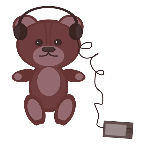 Schöner Teddybär mit Kopfhörer und Player — Stockvektor