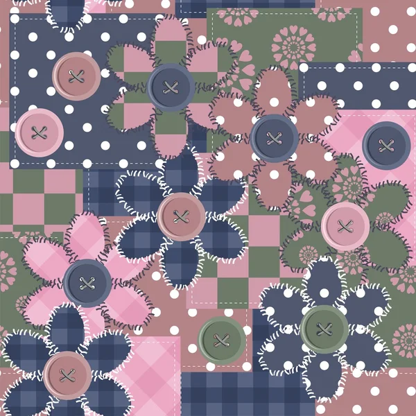 Пэтчворк фон с различными узорами и цветами — стоковый вектор