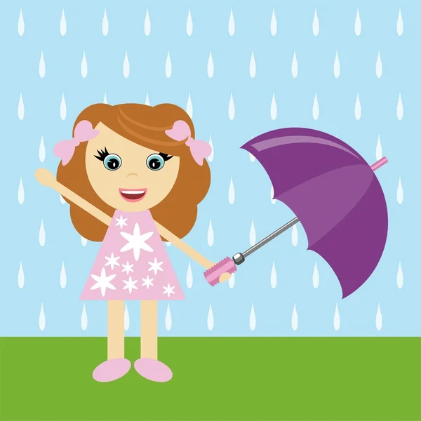 Nice little girl with umbrella — Stock Vector