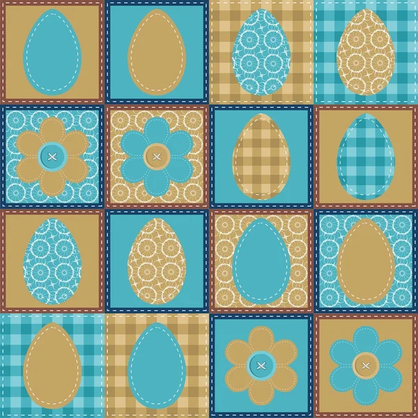 Ostern Patchwork Hintergrund mit Eiern und Blumen — Stockvektor