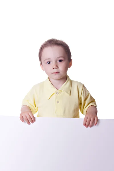 Chłopiec z banerem — Zdjęcie stockowe