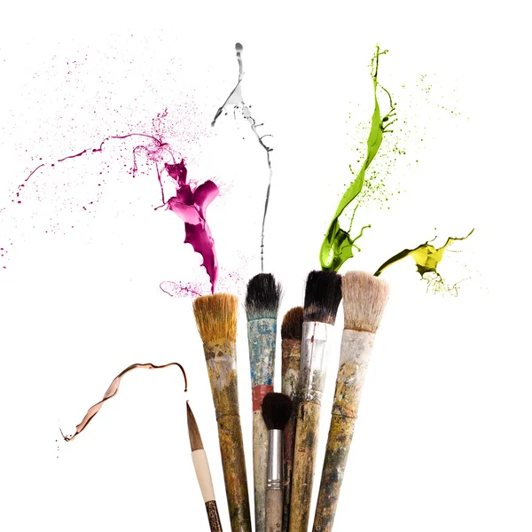 Brush full of colored paint — Stock Photo, Image