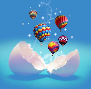 Balloons take off from the broken eggs. clipart