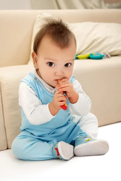 Baby with spoon — Stock Photo, Image