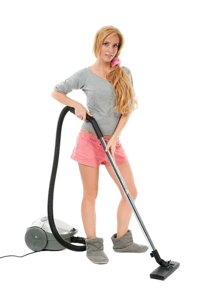 Housewife with vacuum cleaner — Stock Photo, Image