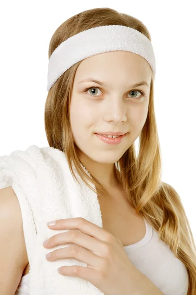 Meisje met witte handdoek — Stockfoto