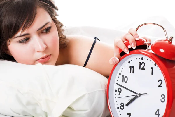 Woman with alarm clock — Stock Photo, Image