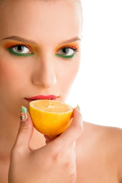 Nő, citrom — Stock Fotó