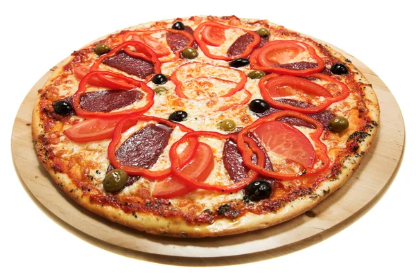 Pizza con salame — Foto Stock