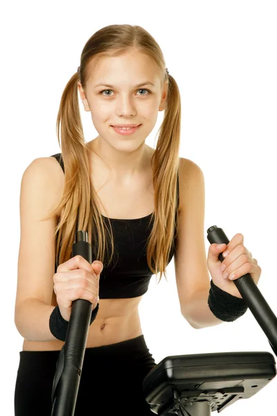 Mädchen mit Fitnessfahrrad — Stockfoto