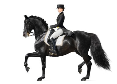 Dressage - black horse and woman clipart