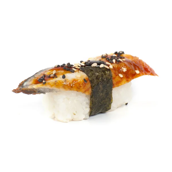 Japansk sushi på en vit bakgrund Stockbild