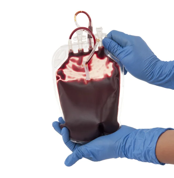 Sacchetto di sangue in mano isolato — Foto Stock