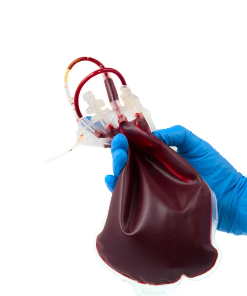 Saco de sangue na mão isolado — Fotografia de Stock