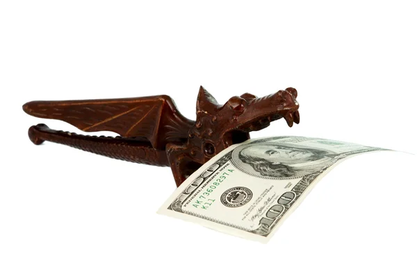 stock image Dragon with a dollar bill