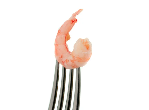 Garnalen op een vork, geïsoleerd — Stockfoto
