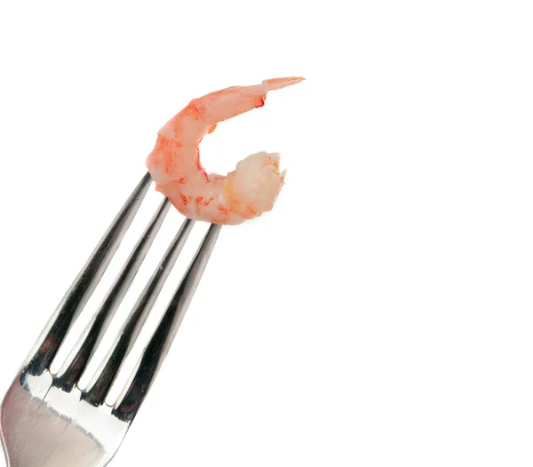 Garnalen op een vork, geïsoleerd — Stockfoto