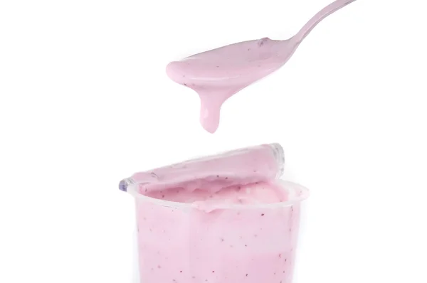Gyümölcs joghurt, egy kanál — Stock Fotó