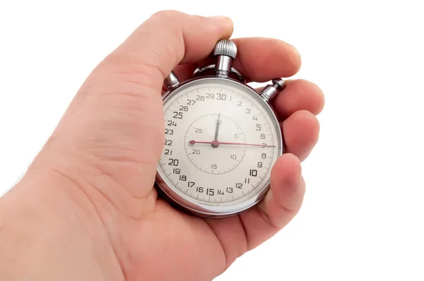 Stopwatch in hand isolated — Stock Photo, Image