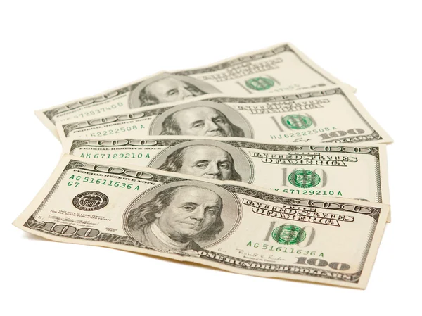 Yüz dolarlık banknotlar izole — Stok fotoğraf