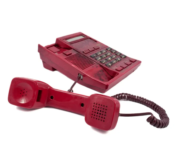 Červený telefon, samostatný — Stock fotografie