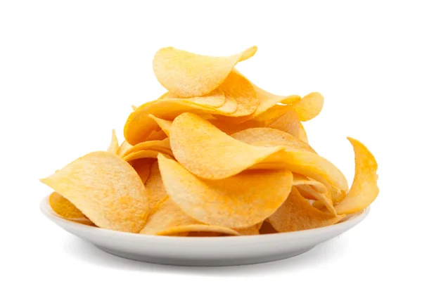Plate of potato chips isolated — Stock Photo, Image