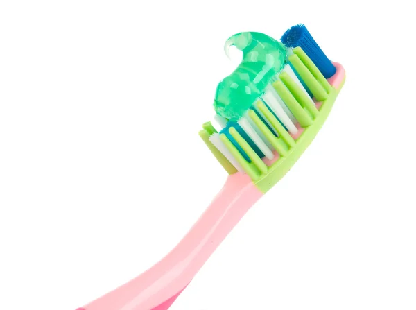 Tandenborstel met tandpasta geïsoleerd — Stockfoto