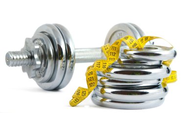 Dumbbell with a measuring tape clipart