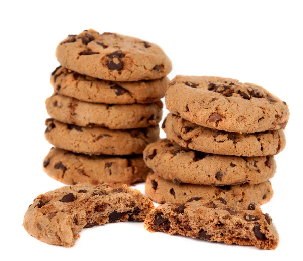 Pile of chocolate chip cookies isolated — Stock Photo, Image