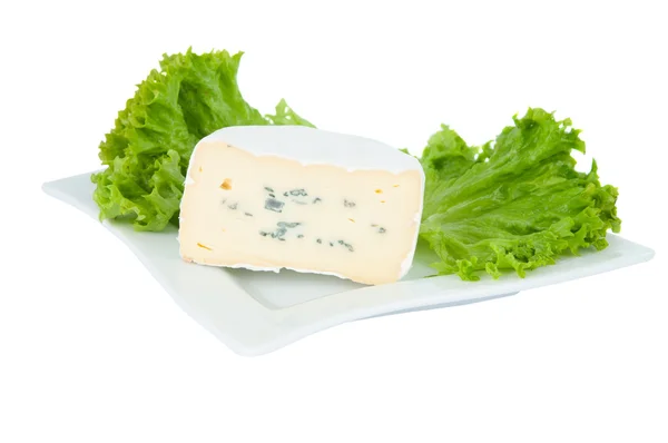 Blue cheese with lettuce on a plate — Stock Photo, Image