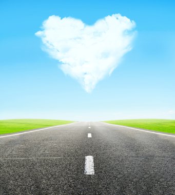Road and cloudy heart in sky clipart